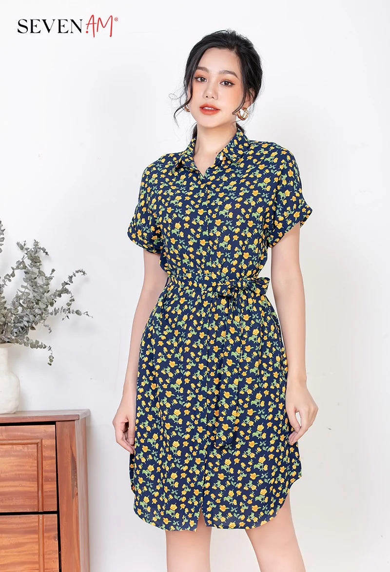 Đầm sơ mi chít eo