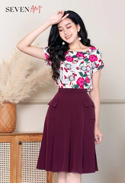 Set đầm công sở màu đỏ rực rỡ