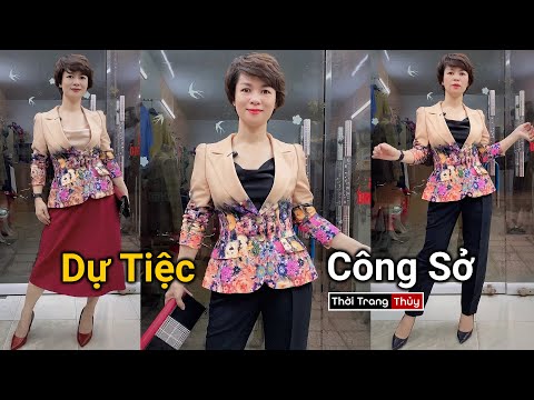 Áo vest nữ vải hoa màu be | Phối đồ công sở dự tiệc mặc ...