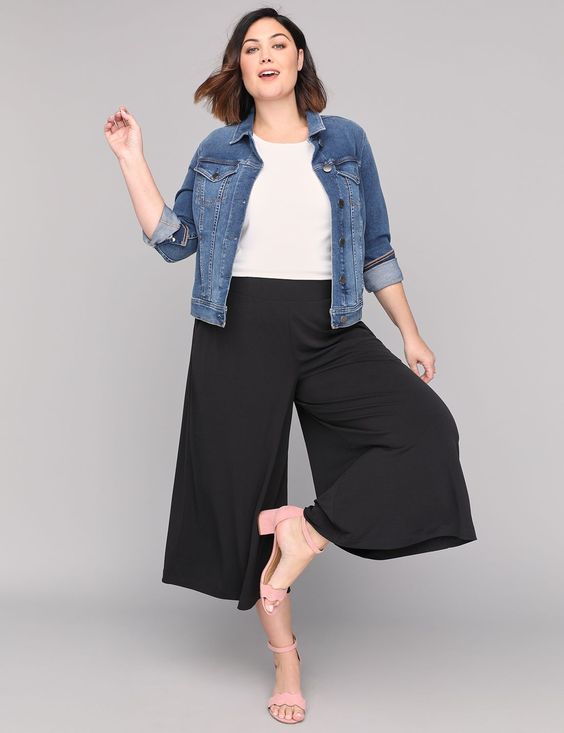 Quần ống rộng áo khoác jean