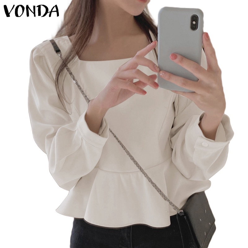 Áo kiểu VONDA cổ vuông tay dài màu trơn thời trang Hàn Quốc …