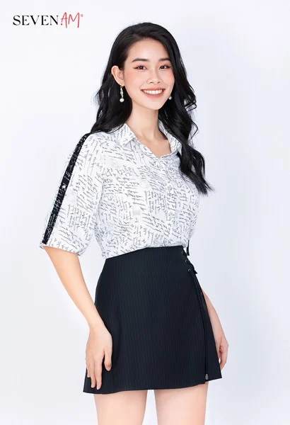 Chân váy midi áo sơ mi tay lở