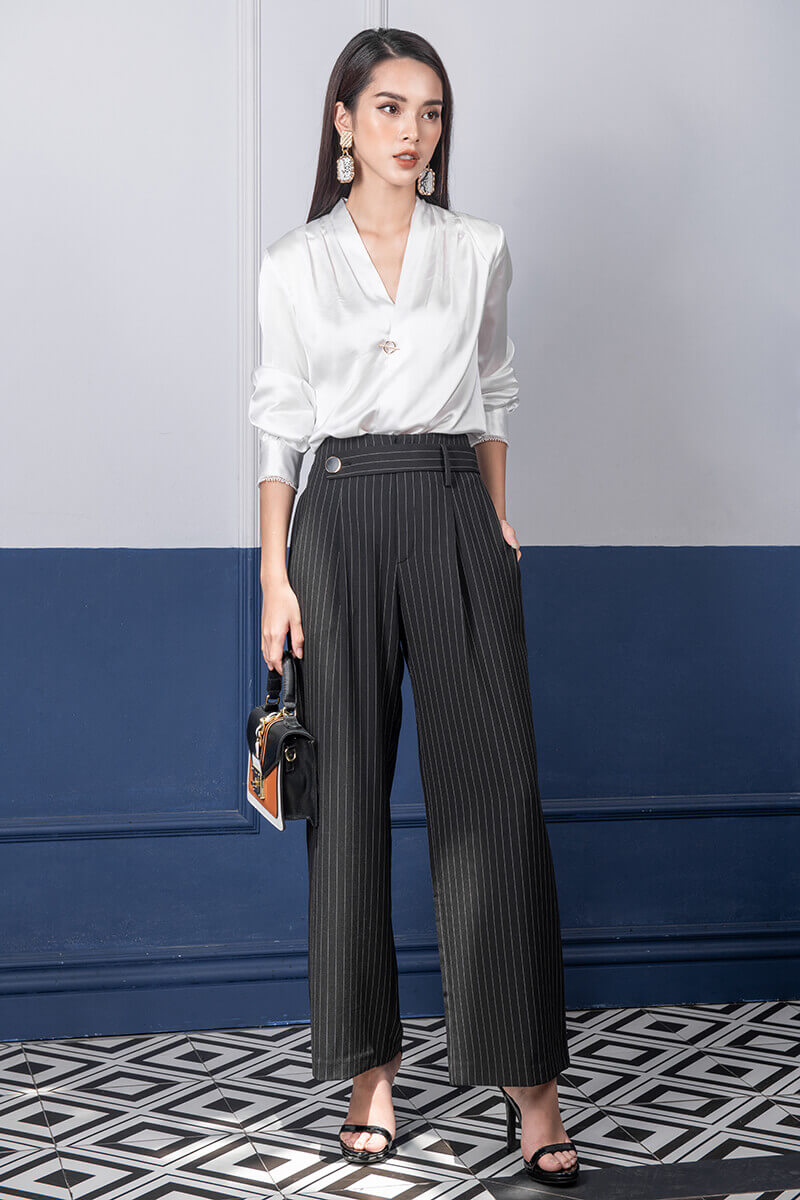 Áo sơ mi nữ kết hợp quần ống suông