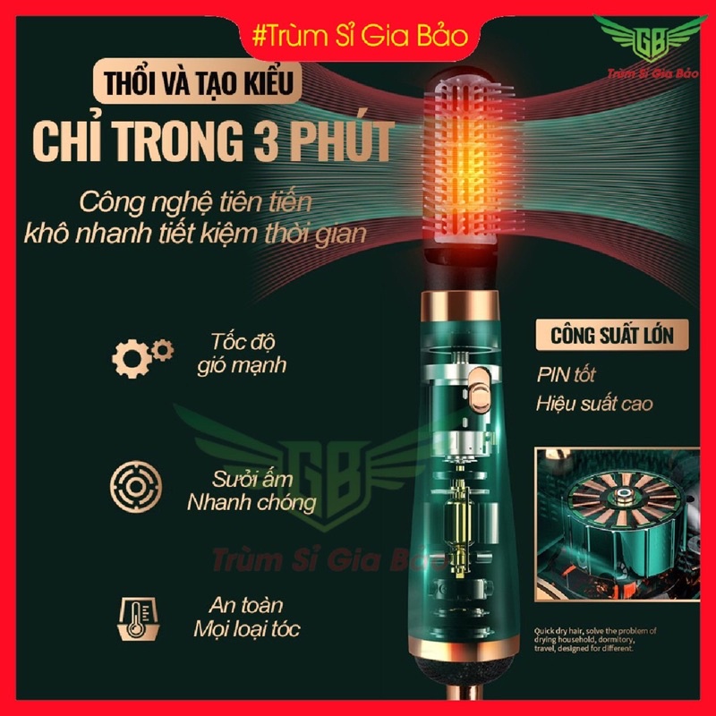 Máy sấy tóc mini đa năng 4 in 1 công suất lớn, máy làm tóc uốn chải tiện lợi không tay cầm phong cách Hàn Quốc.