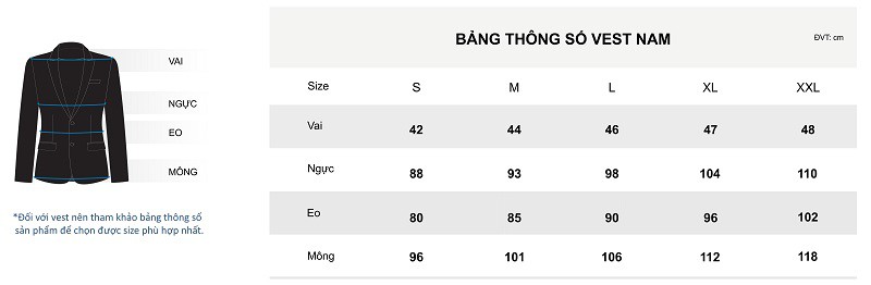 Bảng hướng dẫn chọn size vest nam