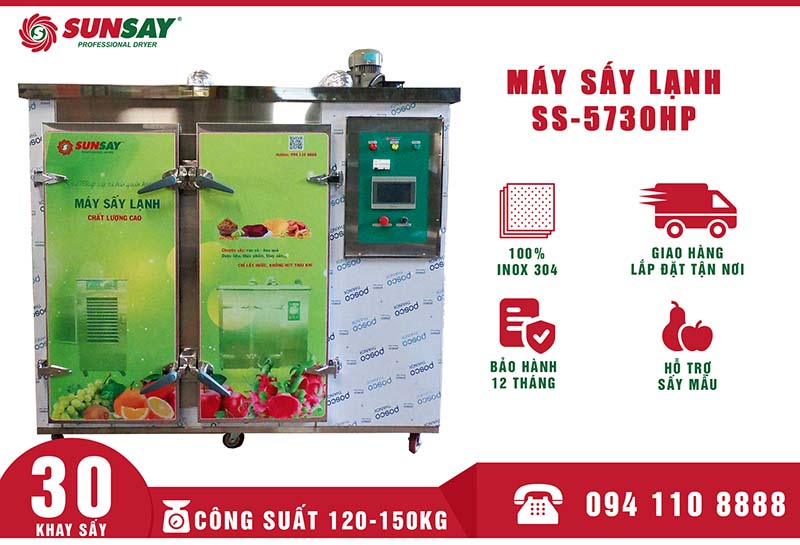 Máy sấy lạnh SUNSAY sử dụng 100% INOX 304 đảm bảo vệ sinh an toàn ngành chế biến thực phẩm