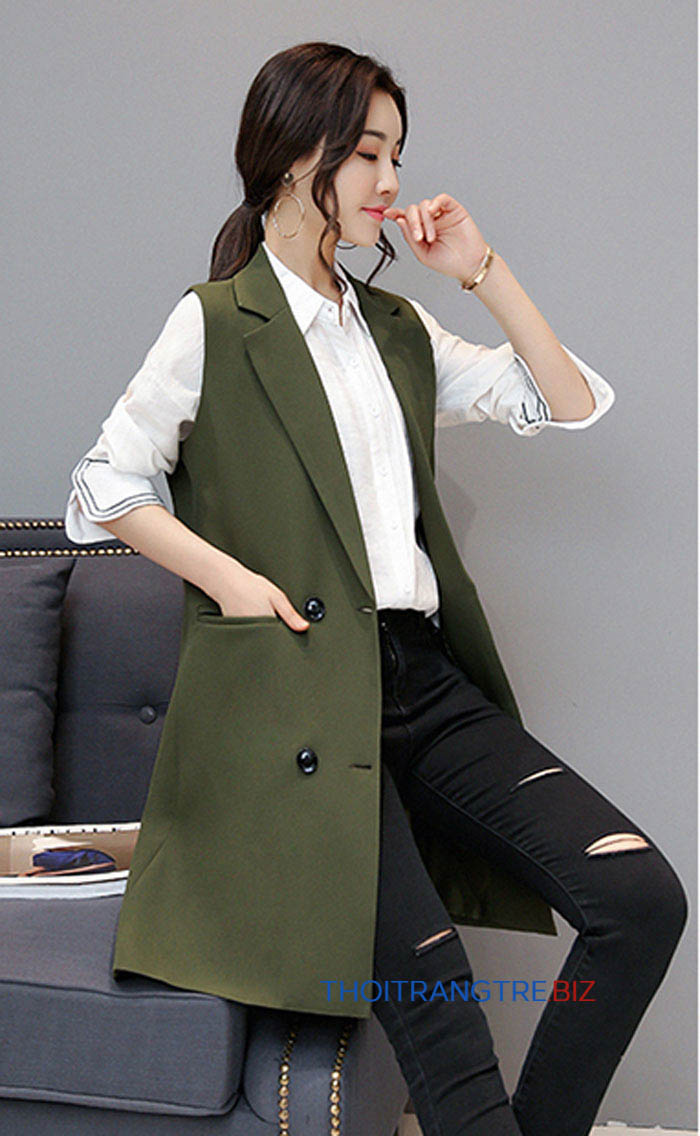 Vest gile nữ dáng dài