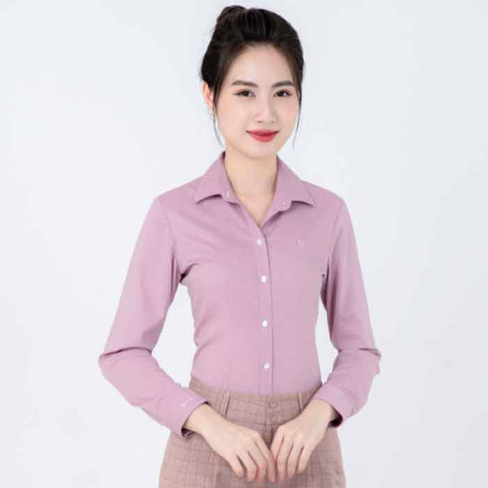 Áo sơ mi trơn, nữ văn phòng đơn sắc thanh lịch