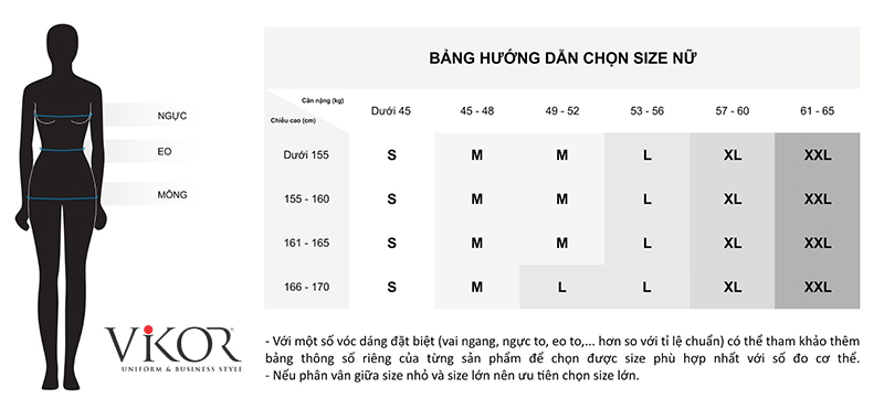 Hướng dẫn chọn size đồng phục công sở nữ