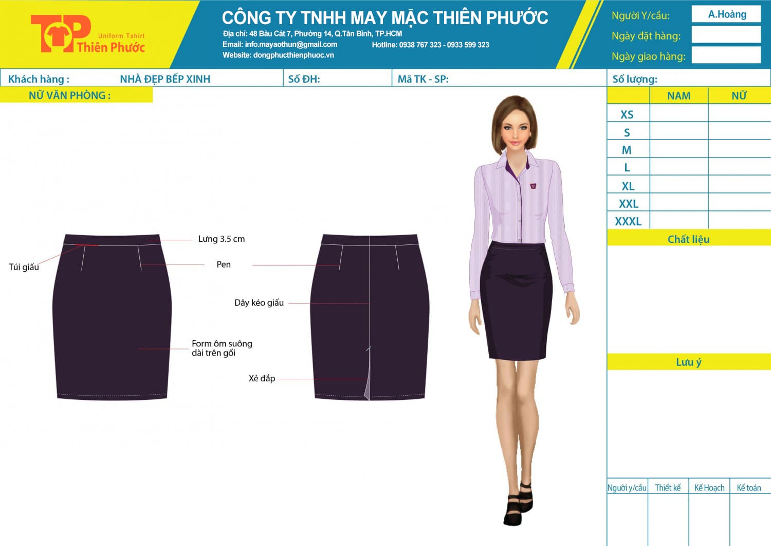 đặt may mẫu thiết kế chân váy đồng phục văn phòng nữ