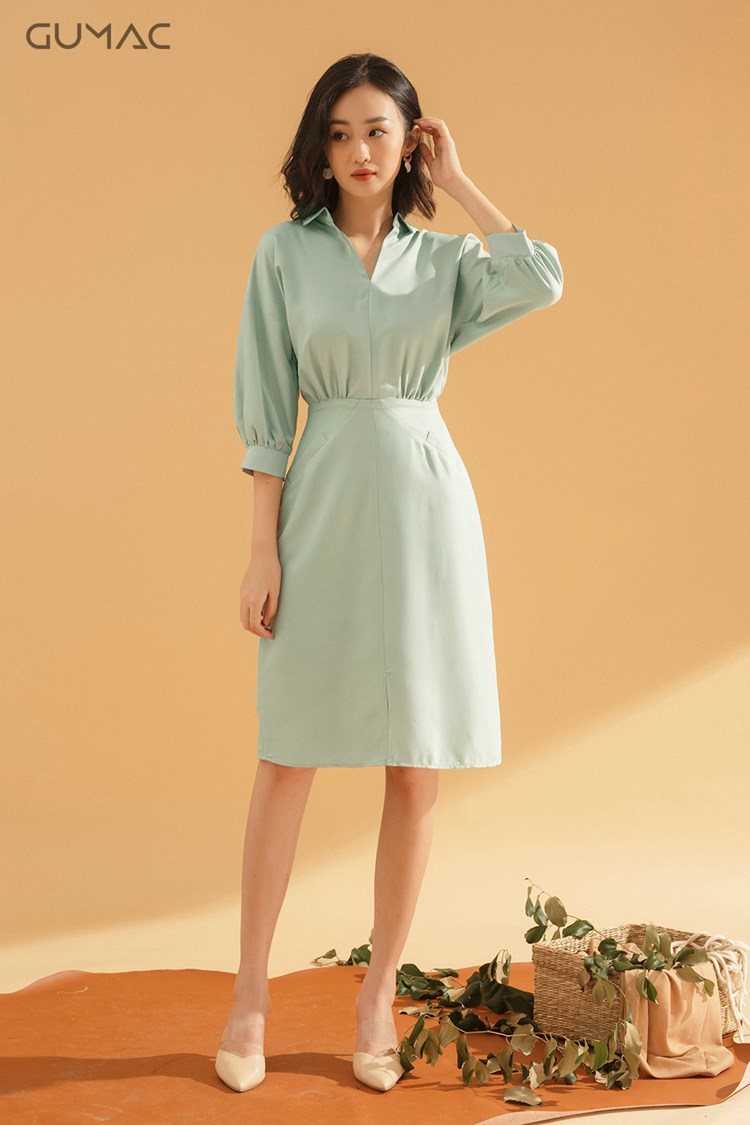 Đầm tay dơi cổ V liền thân đẹp màu xanh ngọc bích