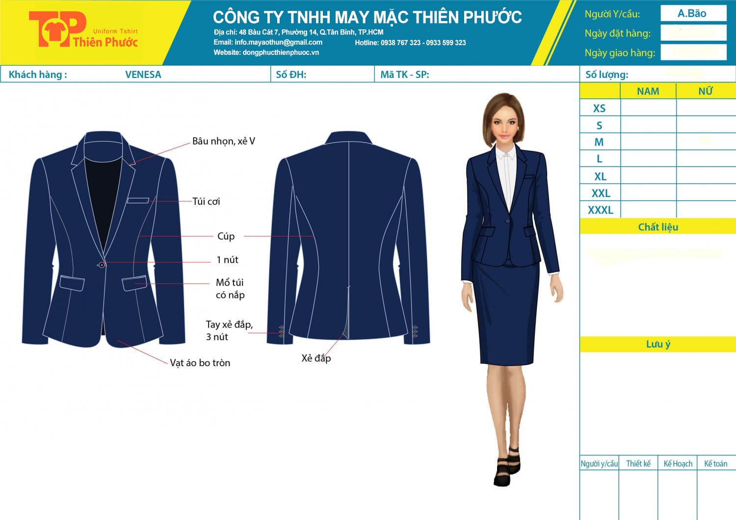 đặt may mẫu thiết kế áo vest nữ đồng phục công sở