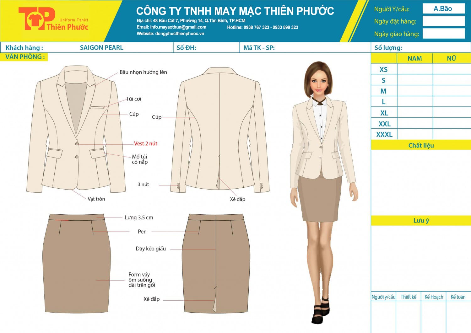 đặt may mẫu thiết kế vest chân váy văn phòng nữ