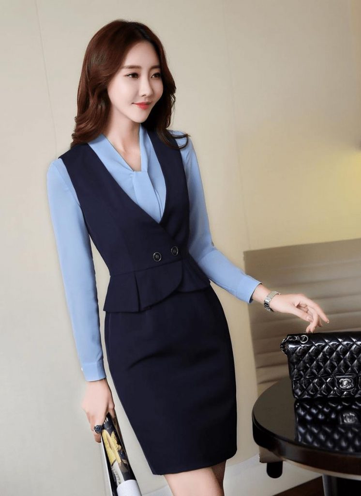 Set Đồng Phục Váy Áo Kèm Gile Dáng Ngắn