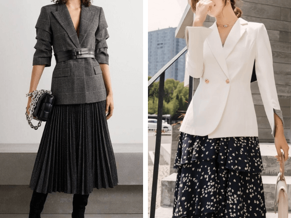 Kết hợp áo vest nữ Hàn Quốc cùng chân váy xòe bồng bềnh