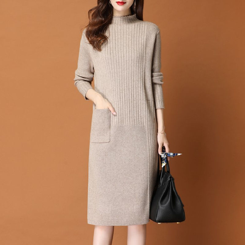 Ấm áp với kiểm đầm suông trung niên len thanh lịch