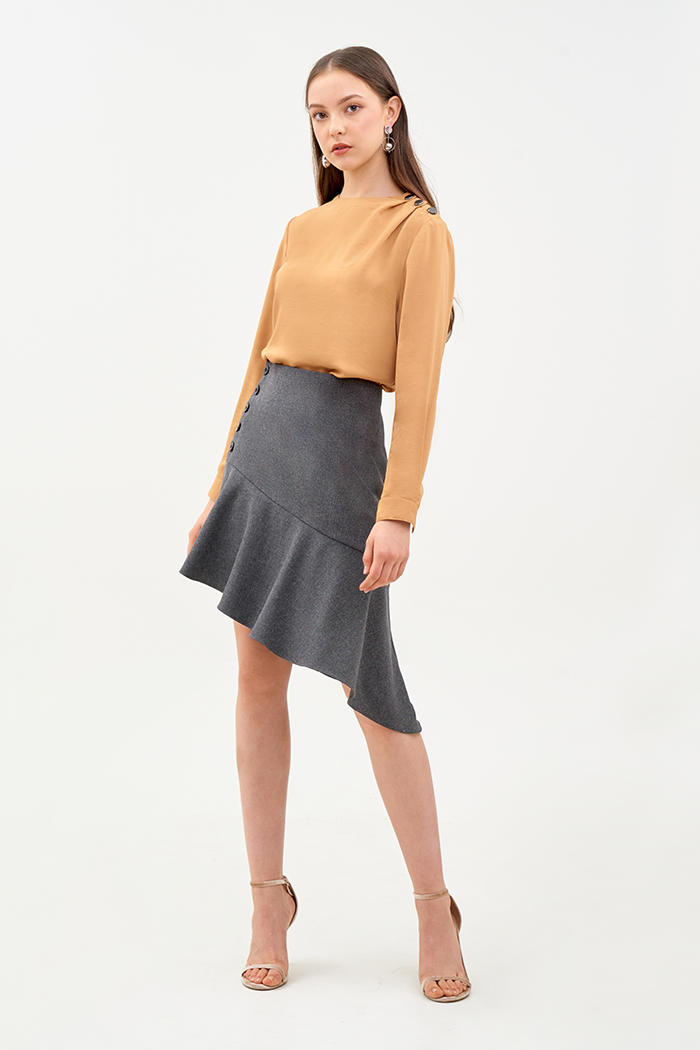 Váy bèo đổ nhấn nút 1 bên