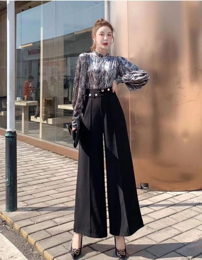 Quần ống rộng lưng cao hack dáng