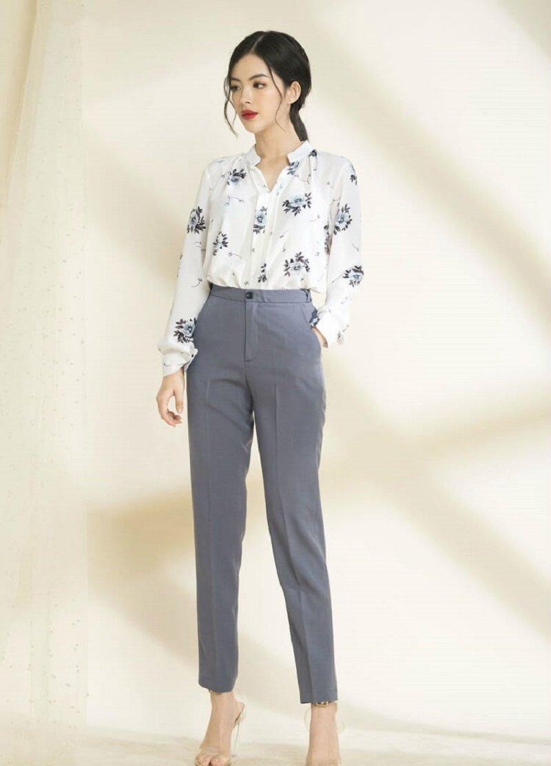Quần tây áo sơ mi công sở hoa voan đẹp