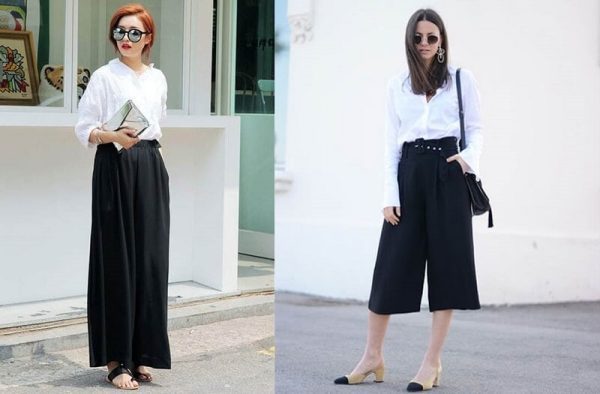 Áo sơ mi trắng và quần culottes