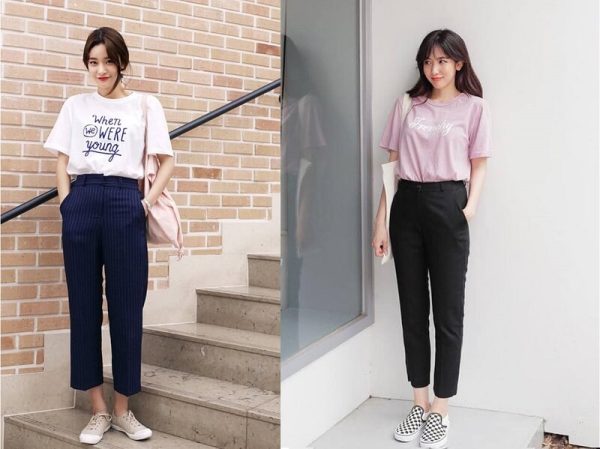 Áo thun kết hợp cùng quần tây/ jeans